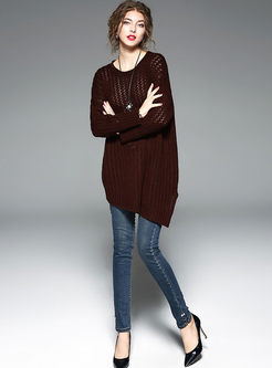 Pure Color Loose Long Sleeve Knitted Sweater