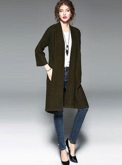 Brief Pure Color Long Sleeve Knitted Coat