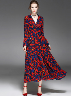 Elegant Print V-neck Maxi Dress