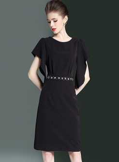 Black Flare Sleeve Rivet Bodycon Dress
