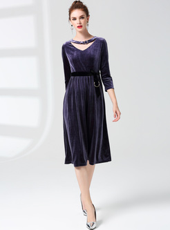 Elegant Asymmetric V-neck A-line Dress
