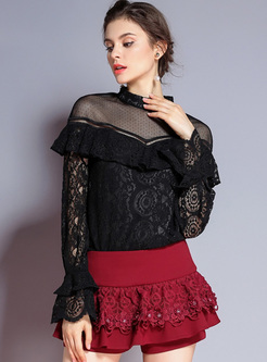 Black Lace Perspective Flare Sleeve Blouse