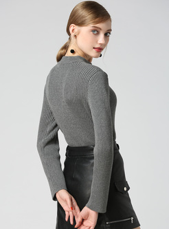 Chic Hollow Grey Slim Sweater
