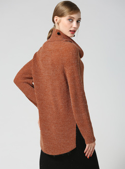 Stylish High Neck Asymmetric Hem Sweater