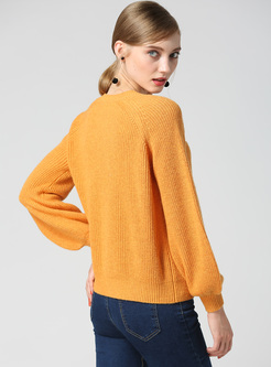 Yellow Lantern Sleeve Loose Sweater 