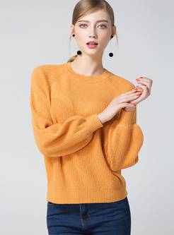 Yellow Lantern Sleeve Loose Sweater 