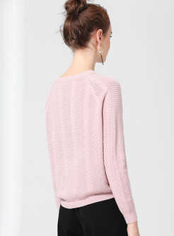 Brief Pure Color-blocked Straight Pullover Sweater