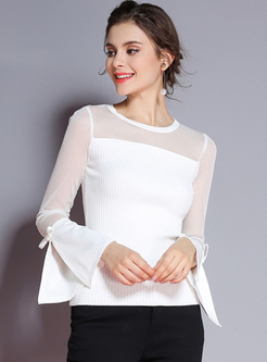 Brief Flare Sleeve Perspective Slim Sweater