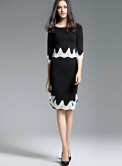 Black Half Sleeve Splicing Knitted Two-piece Outfits