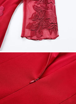 Elegant Mesh Embroidered Bodycon Dress
