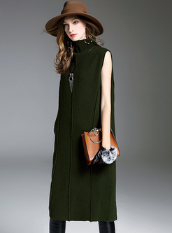 Green High Neck Sleeveless Knitted Dress