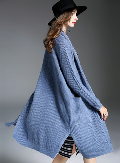 Elegant Pocket Scarf-collar Knitted Coat