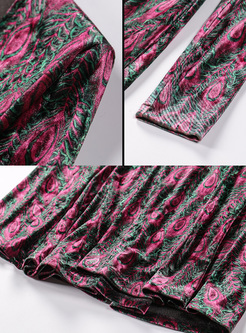 Stylish Floral Print V-neck Trench Coat