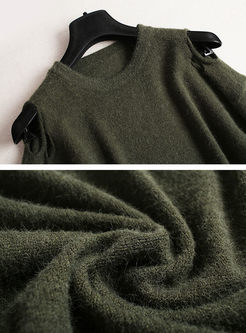 Street Hole Lacing Off Shoulder Knitted Sweater