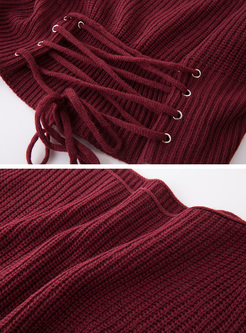 Brief Red Tied Slash Neck Sweater