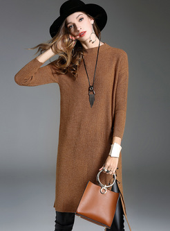 Chic Brown Tied Split Knitted Sweater