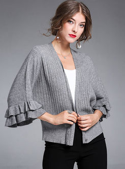 Pure Color Flare Sleeve Knitted Sweater