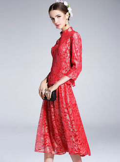 Ethnic Lace Embroidered Stand Collar Two-piece Outfits