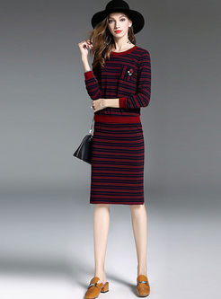 Striped Long Sleeve Knitted Two-piece Outfits