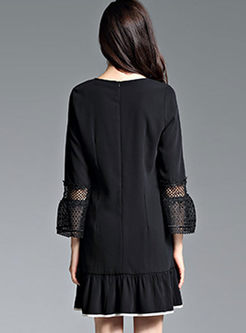 Hollow Out Embroidered Flare Sleeve Shift Dress