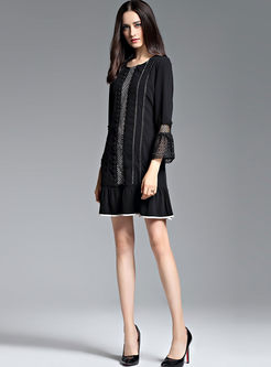 Hollow Out Embroidered Flare Sleeve Shift Dress