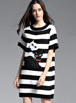 Cartoon Animal Design Short Sleeve T-shirt Dress