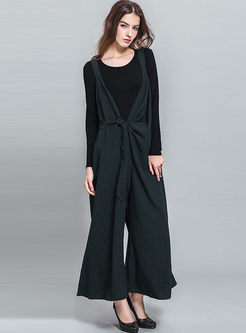 Striped Loose Lacing Long Sleeve Jumpsuits