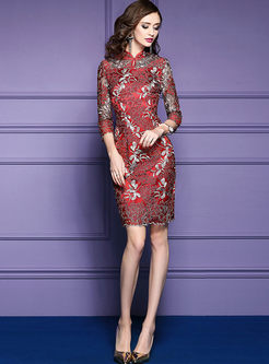 Vintage Embroidered Improved Cheongsam Bodycon Dress