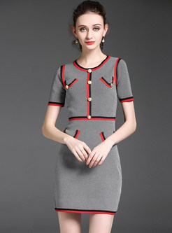 Brief Contrast Color Knitted Dress