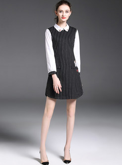 Causal Striated Patchwork Shift Dress 