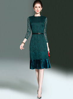 Elegant Hollow Out Lace Patchwork Bodycon Dress