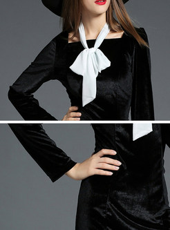 Party Black Puff-Sleeved Velvet Bodycon Dress