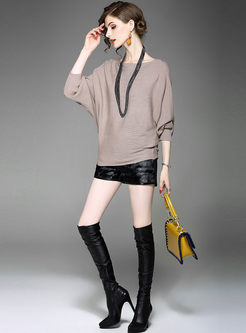 Stylish Batwing Sleeve Loose Knitted Sweater