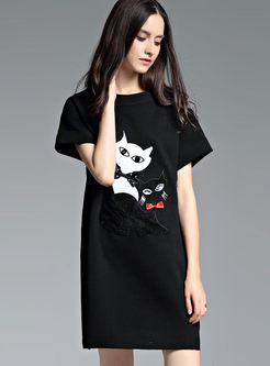 Cartoon Animal Design Short Sleeve T-shirt Dress