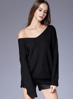 Sexy V-Neck Hollow Out Lace-up Long Sleeve Sweater 