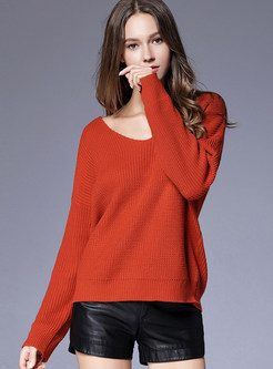 Sexy V-Neck Hollow Out Lace-up Long Sleeve Sweater 
