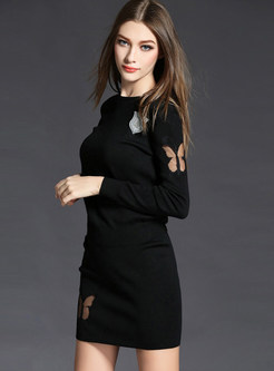 Brief Hollow Out Butterfly Embroidery Sweater & Elastic Mini Skirt 