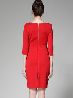Slim Red Zip Square Neck Bodycon Dress