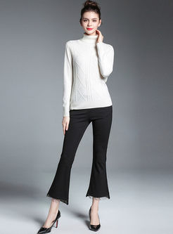 White Turtle Neck Long Sleeve Knitted Sweater
