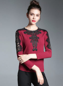 Chic Lace Embroidered Long Sleeve Top