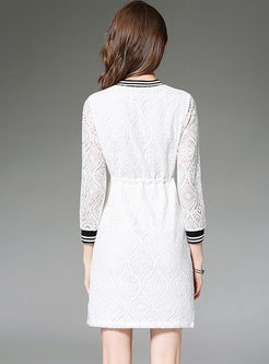 Cute White Lace Long Sleeve Skater Dress