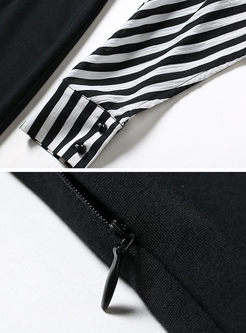 Striped Stitching Long Sleeve Bodycon Dress