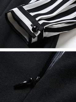 Work Striped Stitching Long Sleeve Bodycon Dress