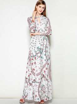 Brief Floral Print Long Sleeve Maxi Dress