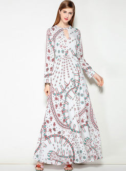 Brief Floral Print Long Sleeve Maxi Dress