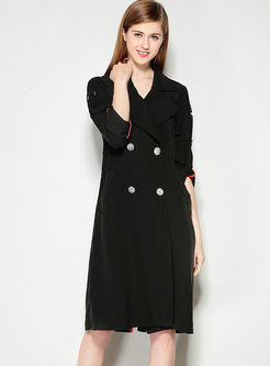 Street Turn Down Collar Double-breasted Straight Trench Coat