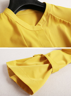 Yellow Flare Sleeve Tied Slim Trench Coat