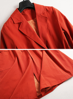 Red Tied-waist Lantern Sleeve Trench Coat