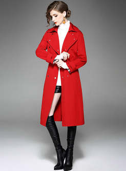 Street Notched Neck Belted Trench Coat