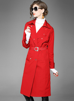 Street Notched Neck Belted Trench Coat